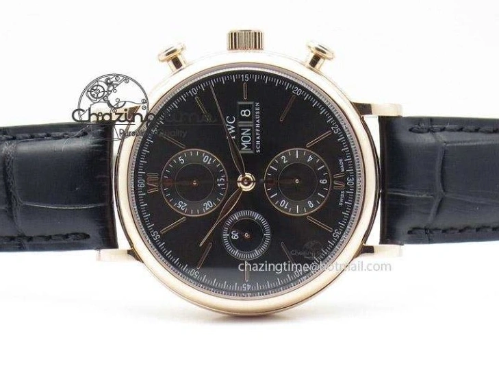 MIROTIME 0424 Portofino Chrono RG Black Dial on Black Leather Strap A HighPerformance 7389